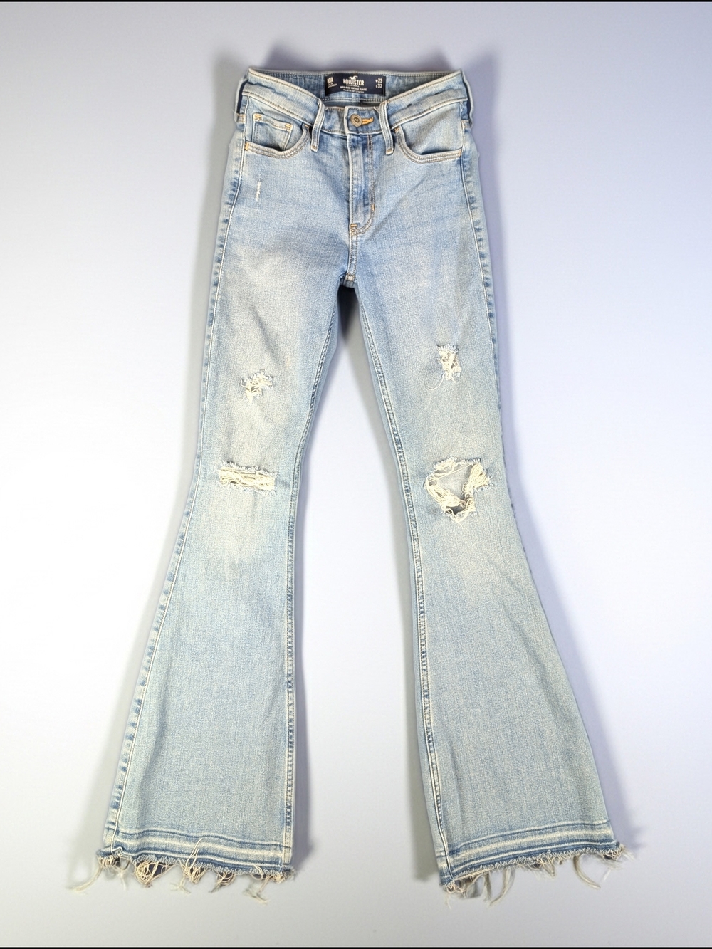 Hollister Jeans Juniors 23X32 High Rise Vintage Flare Blue Distressed Frayed Hem